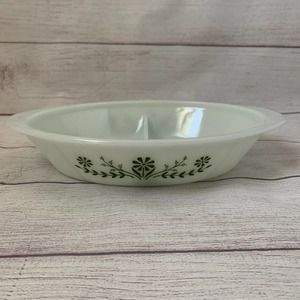 Vintage Glasbake Green Daisy Dish J2352 Divided Serving Relish Tray